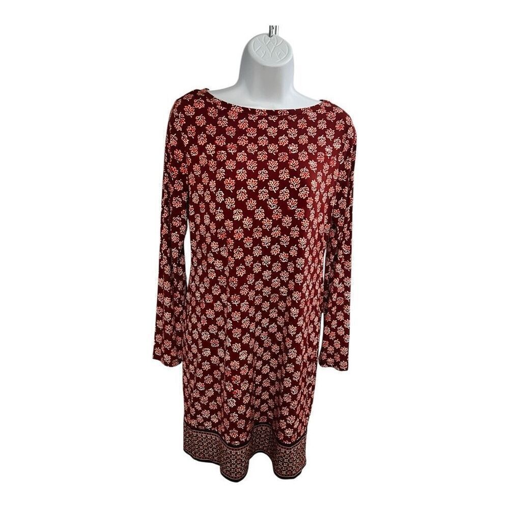 Michael Kors Burgundy Floral Sheath Dress Size S Stretch Long Sleeve Casual